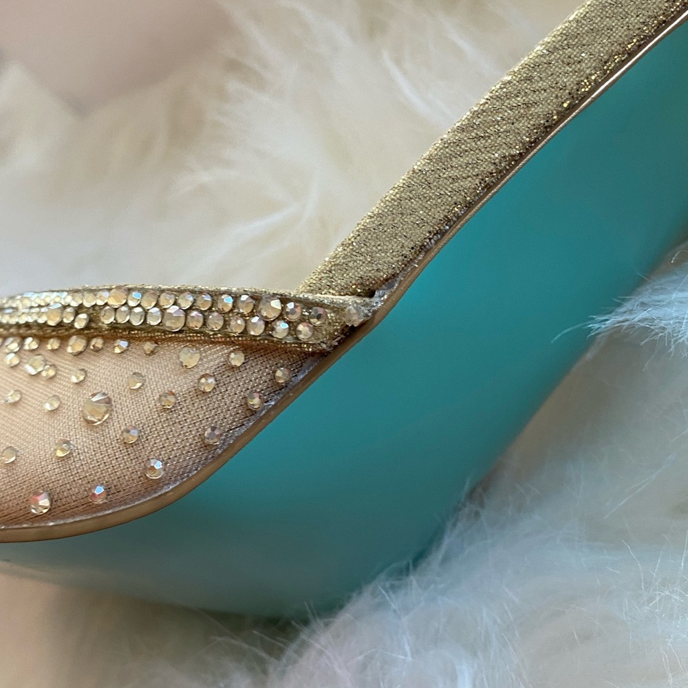 Blue by Betsey Johnson Gold Rhinestone Pointed Toe Pumps - Picture 11 of 12
